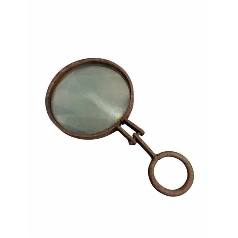 Antique Industrial Folding Magnifying Glass Iron Loop Handle Steampunk Rustic